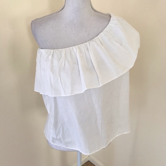 NWT! LOFT Size XS white one shoulder ruffled top - Picture 1 of 8